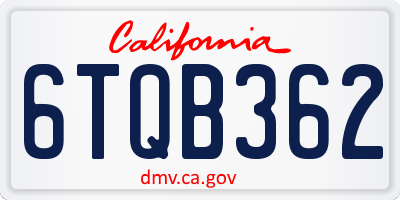 CA license plate 6TQB362