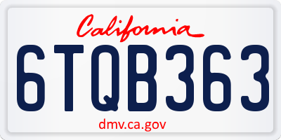 CA license plate 6TQB363