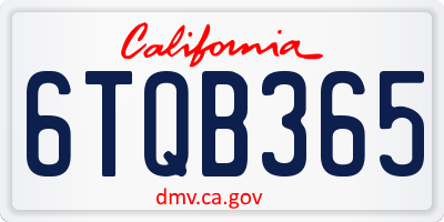 CA license plate 6TQB365