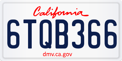 CA license plate 6TQB366