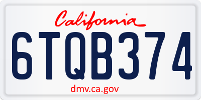 CA license plate 6TQB374