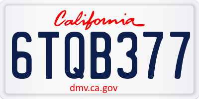 CA license plate 6TQB377