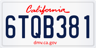 CA license plate 6TQB381