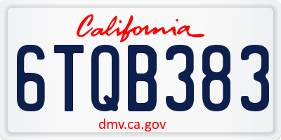 CA license plate 6TQB383