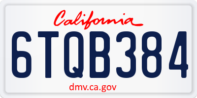 CA license plate 6TQB384