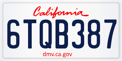 CA license plate 6TQB387
