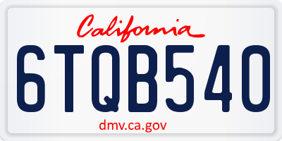 CA license plate 6TQB540