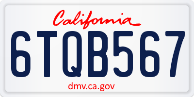 CA license plate 6TQB567