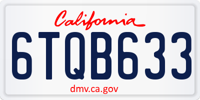 CA license plate 6TQB633