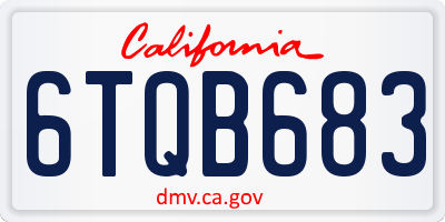 CA license plate 6TQB683