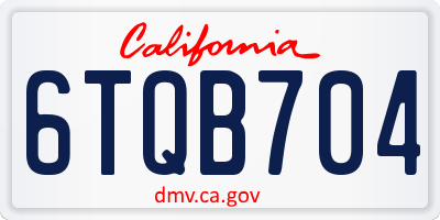 CA license plate 6TQB704