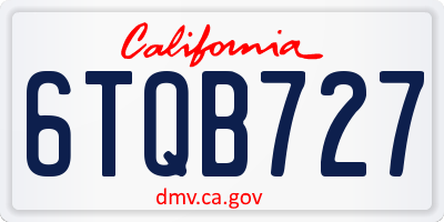 CA license plate 6TQB727