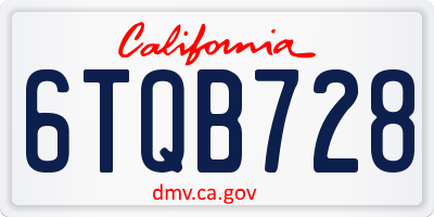 CA license plate 6TQB728