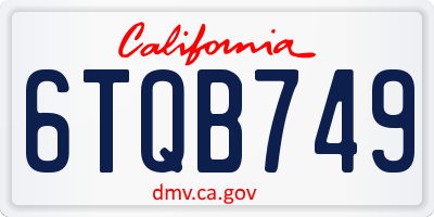 CA license plate 6TQB749