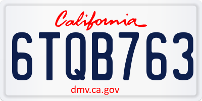 CA license plate 6TQB763