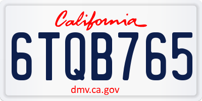 CA license plate 6TQB765