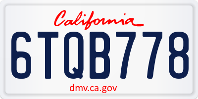 CA license plate 6TQB778