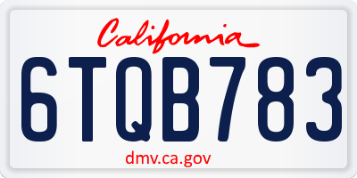 CA license plate 6TQB783