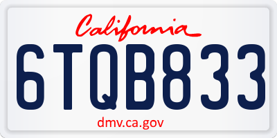 CA license plate 6TQB833