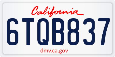 CA license plate 6TQB837