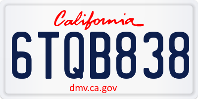 CA license plate 6TQB838