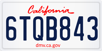 CA license plate 6TQB843
