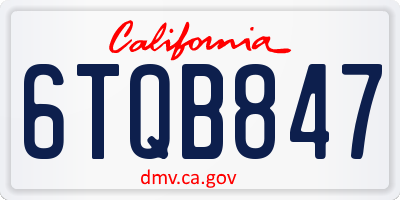 CA license plate 6TQB847