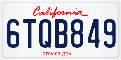 CA license plate 6TQB849