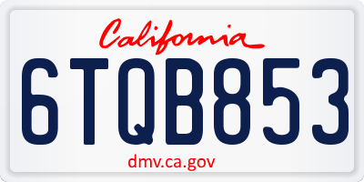 CA license plate 6TQB853