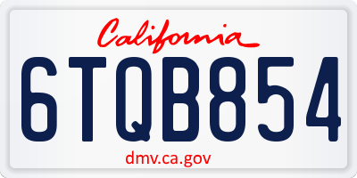 CA license plate 6TQB854