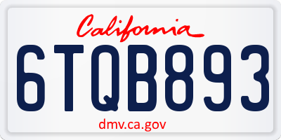 CA license plate 6TQB893