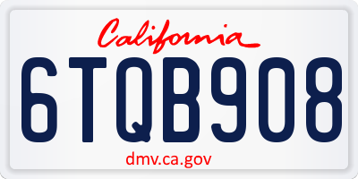 CA license plate 6TQB908