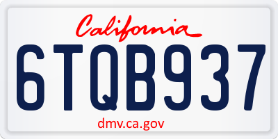 CA license plate 6TQB937