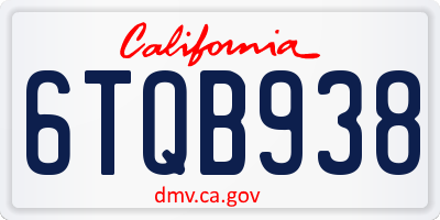 CA license plate 6TQB938