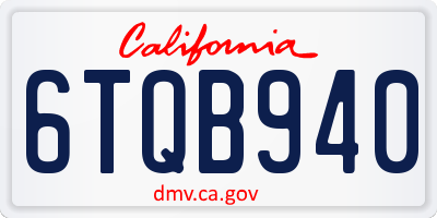 CA license plate 6TQB940