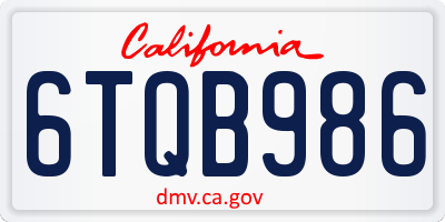 CA license plate 6TQB986