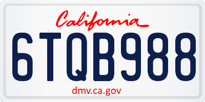 CA license plate 6TQB988