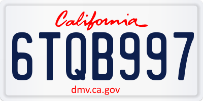 CA license plate 6TQB997