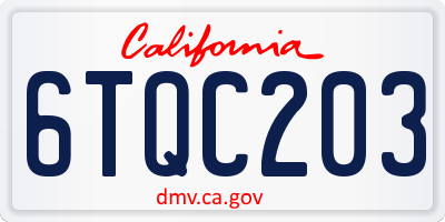 CA license plate 6TQC203