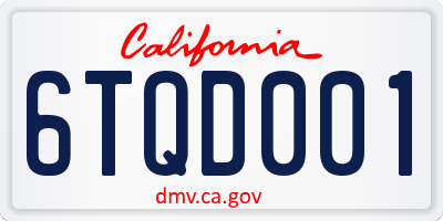 CA license plate 6TQD001