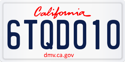 CA license plate 6TQD010