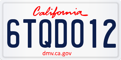 CA license plate 6TQD012