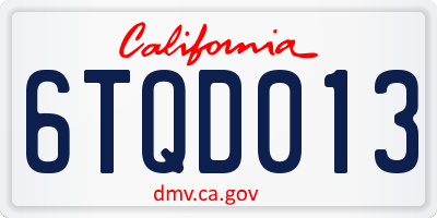 CA license plate 6TQD013