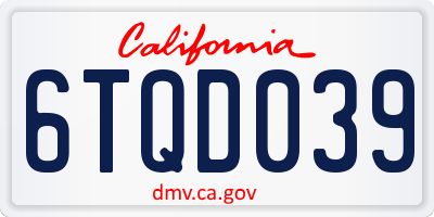 CA license plate 6TQD039