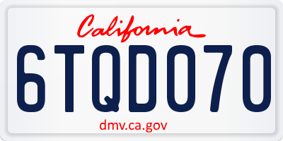 CA license plate 6TQD070