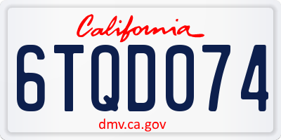 CA license plate 6TQD074