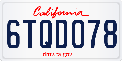 CA license plate 6TQD078