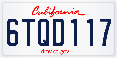 CA license plate 6TQD117