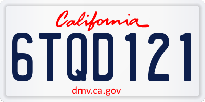 CA license plate 6TQD121