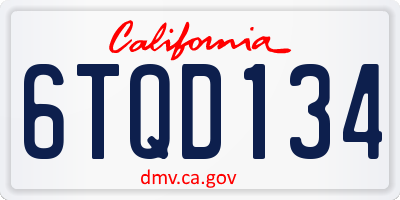 CA license plate 6TQD134